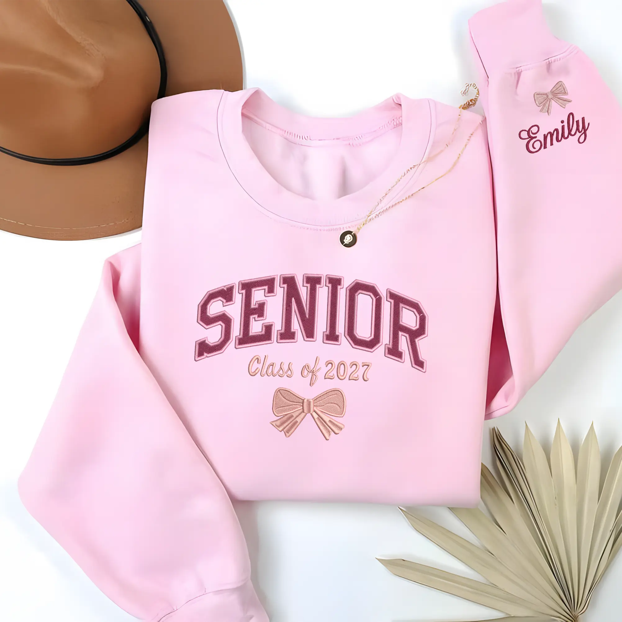 Senior Embroidered Sweatshirt Class of 2027 with Name, Senior 2027 Shirt, Personalized Graduation Gift for Her, Senior Girl Bow Crewneck