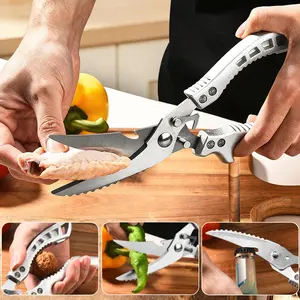 Professional Heavy Duty Kitchen Scissors，Kitchen Shears with Slip Handle & Safety Lock，Meat Cutting, Turkey, Fish, Vegetables, Dishwasher Safe