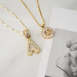 2 Pack Initial Letter Necklace 14k Gold Plated Bling Dainty Necklaces Trendy Chunky Custom Name Necklace Personalized Round Circle Pendant Zirconia Letters Name Valentine's Day Anniversary Jewelry Set Gifts for Mom Gifts for Daughter tiktokshopspringglowu