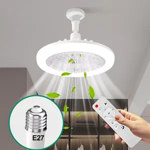 Multi-directional Light Socket Fan with Remote Control, 11-inch Ceiling Fan with 3 Air Speeds & 3-color Light, Suitable for Small Rooms, Offices, Kitchens
