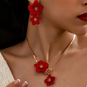 Elegant Flower Pendant Necklace & Earrings Set for Women's Daily Wear Parties Travel Festive Gift 2pcs Fashionable Stylish Jewelry
