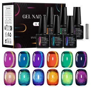 MEET ACROSS 7pcs Colorful Gem Magnetic Gel Nail Polish Set, Super Bright Magnetic Transparent UV LED Long-Lasting Cat Eye Gel Polish, Ideal Gift for Women & Girls, Nail Art