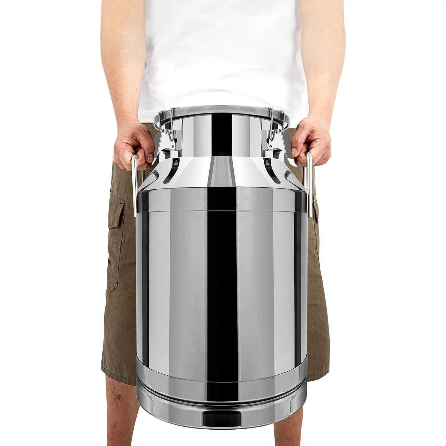 Stainless Steel Milk Bucket with Lid - Modern Commercial Storage Can, 30L/40L/60L/10Gallon Sizes, 32*48cm/34*56cm/380mm Dimensions, 5.32kg Weight, 100°C/212°F High Temperature Resistance, Sealed Leak-Proof for Kitchen Use
