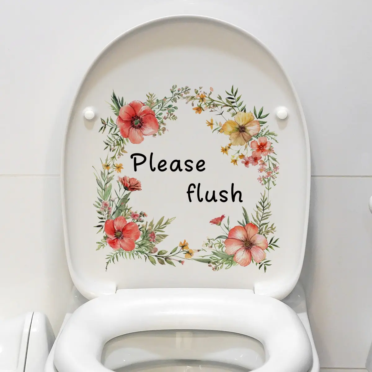 A (30*30cm) floral spring English "Please flush the toilet" sticker, a bathroom and restroom spring background decorative wall sticker M10164 Bathroom Decorations Bathroom Decoration Accessories