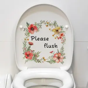 A (30*30cm) floral spring English "Please flush the toilet" sticker, a bathroom and restroom spring background decorative wall sticker M10164 Bathroom Decorations Bathroom Decoration Accessories