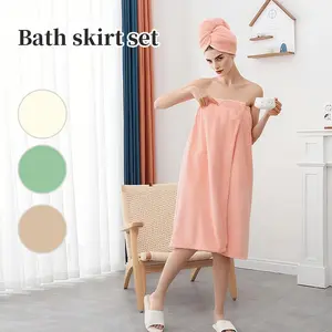 Women's Soft Cute Lightweight Bathrobe Set, Adjustable Wrap Style Shower Robe & Hair Drying Cap, Reusable Travel Friendly Design, Perfect for Home Use
