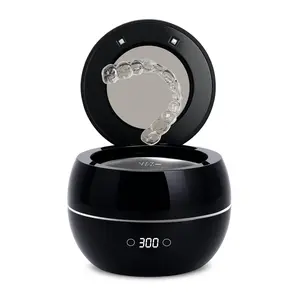 Dental Ultrasonic Retainer Cleaner Machine: 45kHz Dental Cleaning Pod for Denture, Aligner, Mouth Guard, Night Guard, Braces & Jewelry, UV Denture Cleaner with Digital Timer & Dual Mode 250ML Black