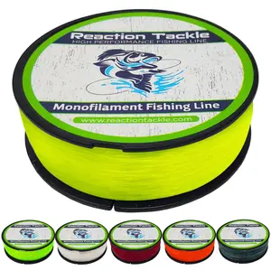 Reaction Tackle Nylon Monofilament Fishing Line - Strong Abrasion-Resistant - Smooth Casting - Low Memory - UV Reactive - Clear Yellow Hi Vis Green Blue Camo Red Hi Vis Orange