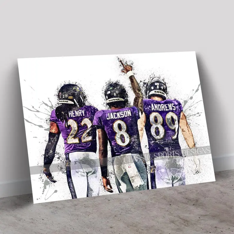 Lamar Jackson Poster, Derrick Henry, Mark Andrews, Baltimore Ravens Big Three, Poster Print NOT Canvas Unframed, Wall Art Print, Kids Decor, Man Cave Gift