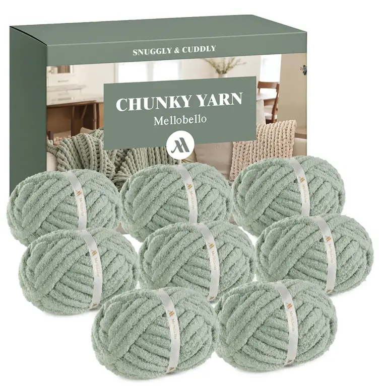 MelloBello Jumbo Chunky Yarn for Hand Knitting - Super Thick Chenille Chunky Yarn for Crocheting - Extra Soft Bulky Fluffy Blanket Big Yarn 8 Jumbo Pack (27yds,8 oz Each Skein)