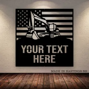 American Flag Excavator - Your Text Here - Metal Monogram Wall Art Sign