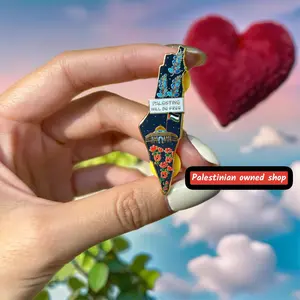 "Palestine Will Be Free" Vibrant Map Pin with Dome of the Rock and Flowers