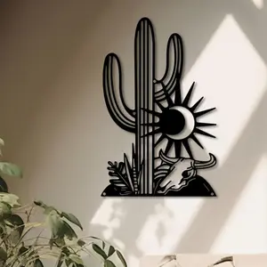 Cactus & Bull & Moon Design Wall Art, Metal Wall Decor, Art Wall Decoration, Wall Hanging Ornament for Home Living Room Bedroom Decor, Poster, Creative Modern Decoration, Modern Home Decoration