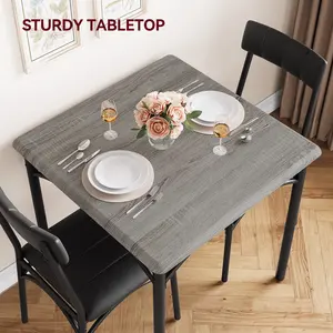 Garvee 3-Piece Rustic Gray Dining Table Set for 2 with Upholstered Chairs, Compact Square Kitchen Table Set Ideal for Small Spaces, Apartments, and Studios