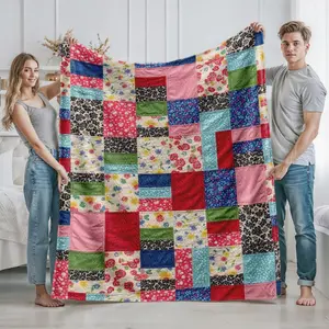 Floral Patchwork Quilt Blanket with Colorful Flower Print Design for Home Decor and Outdoor Use Perfect for Women Cozy Soft Throw Blanket Ideal Gift for Mothers Day Spring Summer Thanksgiving Christmas and Birthday Presents