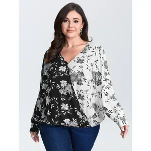 【Summer Turn-Up】BlOOMCHIC Plus Size Floral Print Color Block Blouse [1x-6x] 2026 Summer Pick for Mother's Day