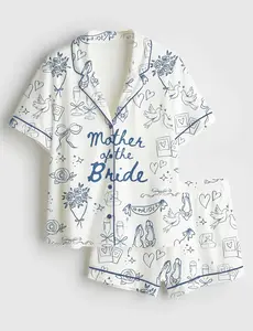 Women’s Mother of the Bride Wedding Party “Going to the Chapel” Print Short Sleeve Silk Satin Pajama Set Soft Sleepwear