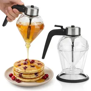 Diamond Glass Honey Dispenser – 8 oz No-Drip Syrup Pourer with Plastic Stand, Minimalist Kitchen Decor for a Mess-Free Kitchen Essential, Easy to Clean