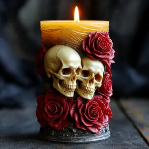 Skull Rose Candle Silicone Mold, Dual Skull Deep Flower Relief Wax Mould, Gothic Style Candle Making Tool