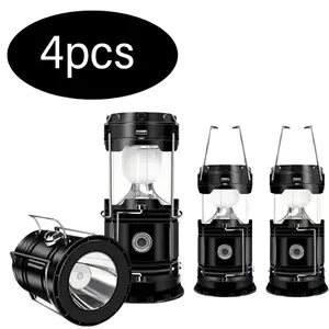 4-Pack Collapsible Portable LED Camping Lantern  Lightweight Waterproof Solar USB Rechargeable LED Flashlight Survival Kits for Indoor Outdoor Home Emergency Light Power Outages Hiking
