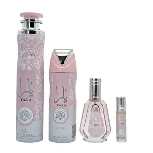 Yara Combo 4 Pcs- Most liked Arabic perfume with 50ml Eau de Parfum, 10ml Roll on, 200ml Body Spray and 300ml Air Freshener