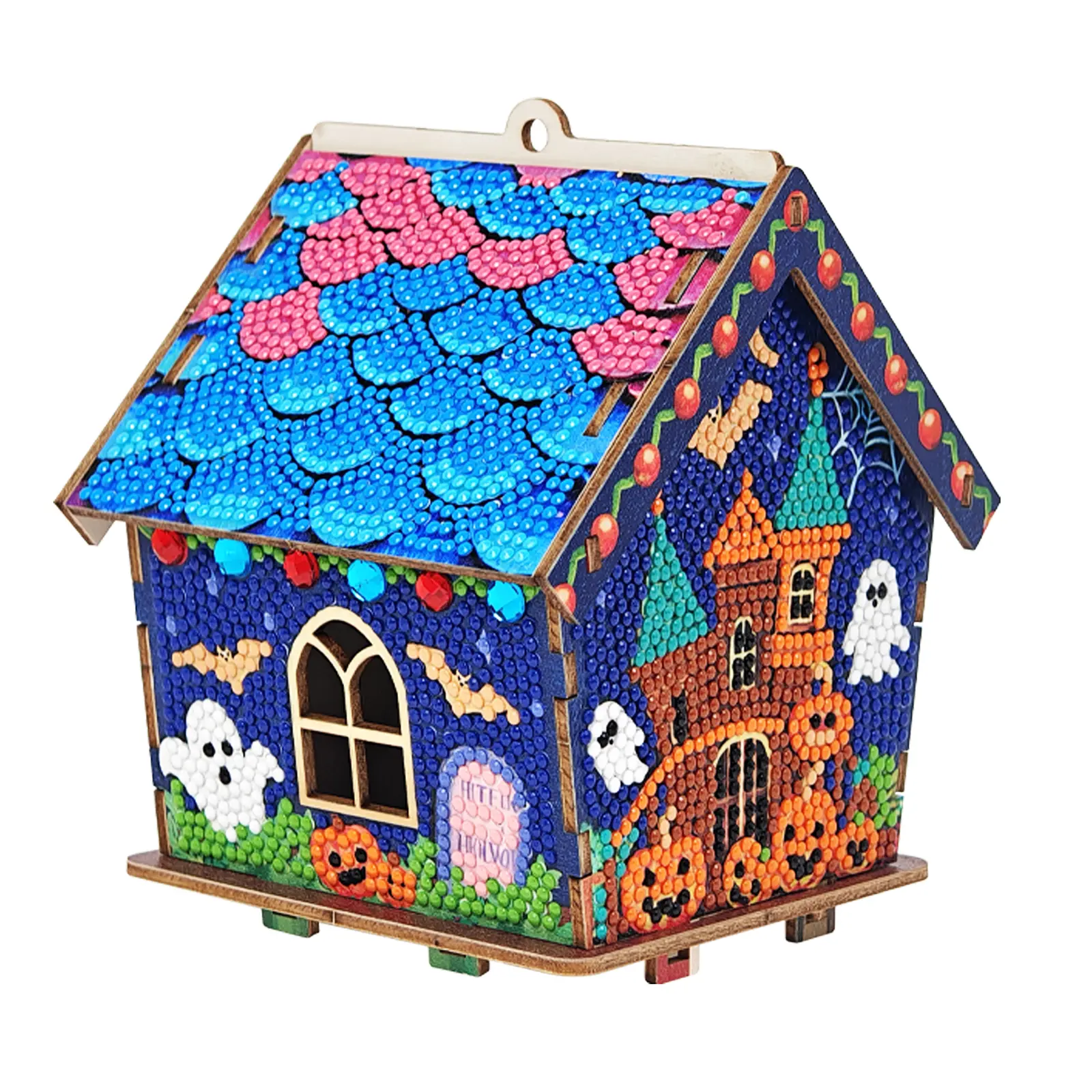 【Buy 1 Get 1 Free Gift】Halloween 3D Spooky Haunted House Diamond Art Kit, DIY Sparkly Rhinestone Decor with Pumpkin, Ghost, Black Cat Designs, Easy to Assemble, Includes Necessary Materials, Table & Wall Decor, Spooky Themes