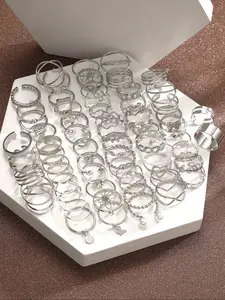 Fashionable Elegant Vintage Design Rings Set, Stacking Ring Set, Dainty Stackable Rings, Heart Butterfly Flower Leaf Rhinestone Bling Jewelry for Women, Party Dating Gift