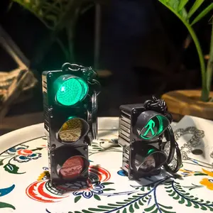 Two-Pack Mini Electronic Traffic Light Keychain Backpack Charm, Cute LED Flashing Pedestrian Light Keychain, Fun Accessory for Bags, Keychain Charms