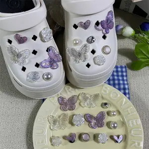 Charms Set Colorful Butterfly Ornaments Cave  Buckle DIY Accessories Button Fit Women Sandals Slides Slippers Xmas Birthday Party Gifts chain shoe charm accessory cute bowknot