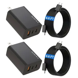 65W 3-Port PD+QC3.0 Super Charging Compact Wall Charger Block - Charge Three Devices Simultaneously with 6.6ft Cables - For iPhone 16/15, Tablet, Samsung Galaxy