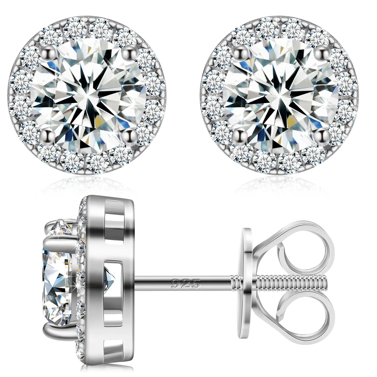 S925 Halo VVS Round Cut Synthetic Moissanite Stud Earrings Screw Back Halo Synthetic Moissanite Earrings Jewelry Perfect Birthday Gift Men's Women's Silver Studs Gold Studs Wedding Set E103 summerwins[D1 E103 ] Circle Shape Earrings Shining Earrings