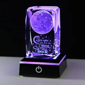 3D Gifts for Mom from Daughter Mothers Day - Anniversary Wedding Gifts for Couples Her Crystal Engrave I Love You to The Moon and Back Gifts - Unique Birthday Valentines Gifts Her Girlfriend MOM