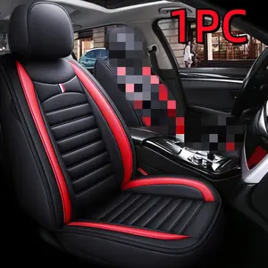 Waterproof Leather Car Seat Cover Black & Red Striped Design 1PC Universal Fit Interior Protector