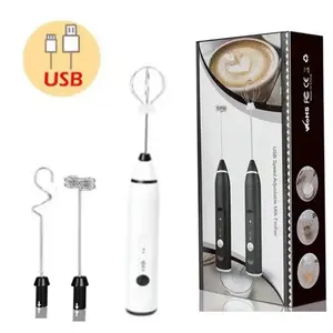 Electric Milk Frother Double Whisk Handheld Coffee Foam Mixer USB Rechargeable