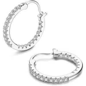 FINREZIO 1 Pair Post Hoop Earrings Hoops Cubic Zirconia Hoop Earrings for Women Hypoallergenic Earrings Jewelry