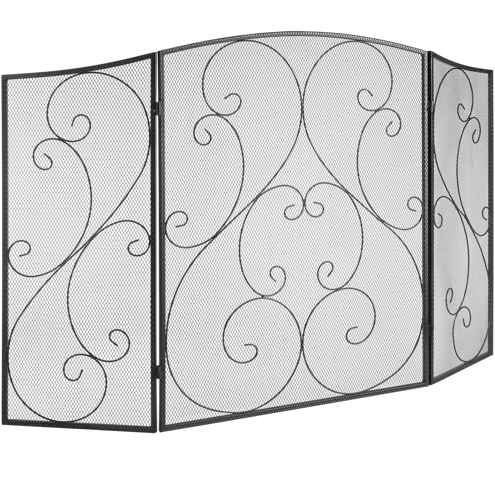 VEVOR Fireplace Screen 3 Panel, Sturdy Iron Mesh Fireplace Screen, 48"(L) x30.2"(H) Spark Guard Cover, No Assembly Required, Free Standing Fireplace Fence Grate for Living Room Home Decor Vintage Blac