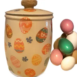 Easter Egg Kitchen Canister - Decorative Container with Assorted Egg Designs - Ideal for Storage - Versatile Kitchen Organiser - Bottles Glass Jar