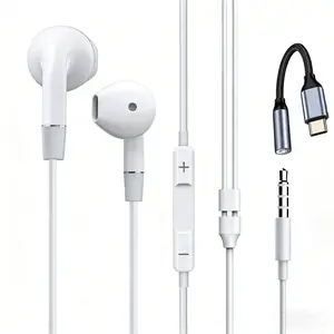 HiFi Stereo Wired Headphones for iPad Pro & iPhone 15/16/17 Series, USB Type C + 3.5mm, with Mic & Volume Control, Universal Compatibility, Wired Earbuds