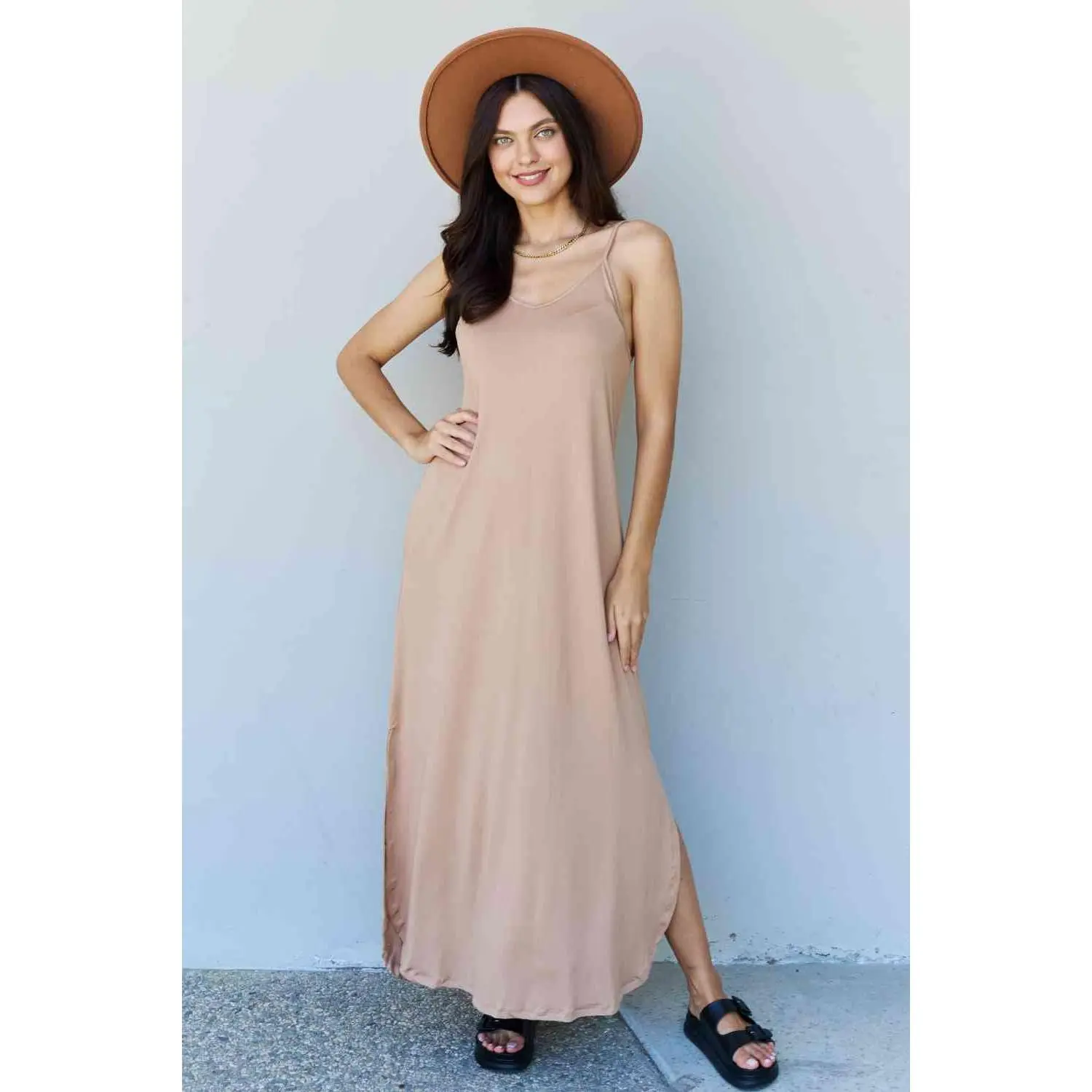 Cami Side Slit Maxi Dress in Camel