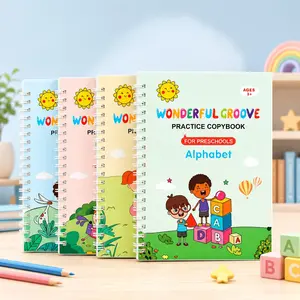 Reusable Slot Handwriting Practice Book Set for Kids Ages 3-8, 4 Books (letters, Numbers, Math, Drawing), Includes Preschool Tracing Workbook