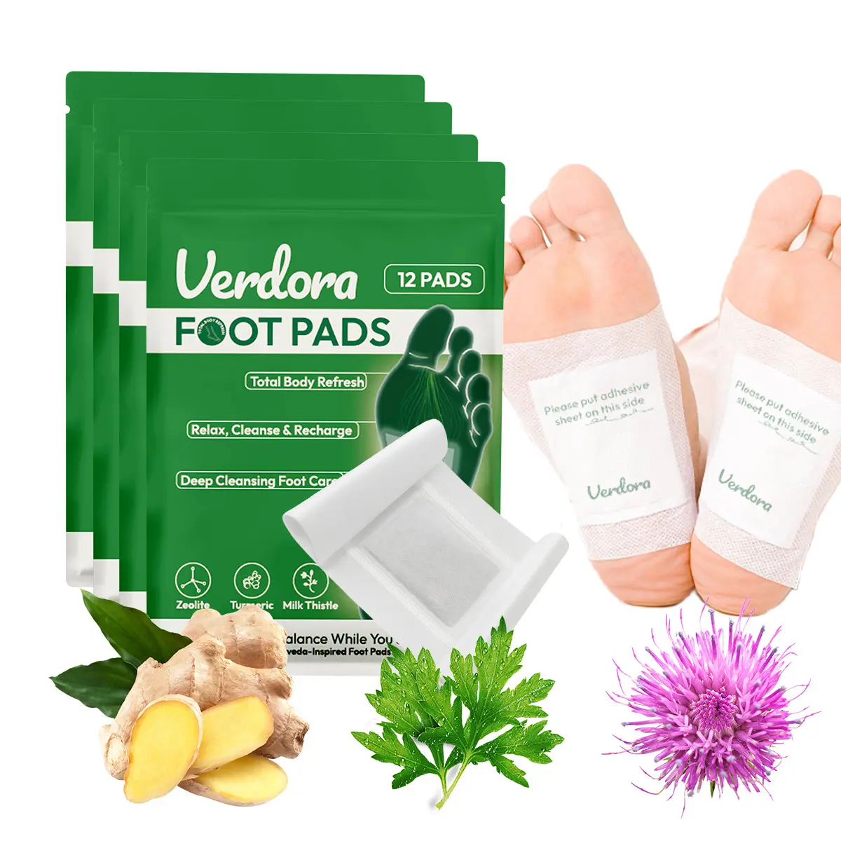 Natural Herbal Foot Pads, Bamboo Vinegar Ginger Foot Care Patches, Adhesive Sheets
