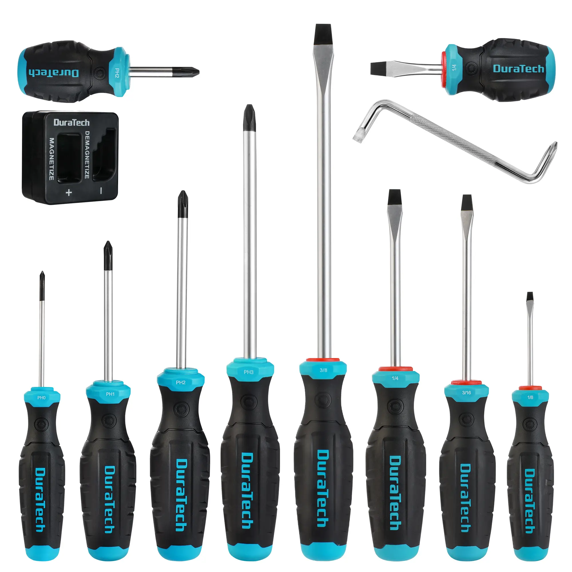 #summersale DURATECH 12-Piece Magnetic Screwdriver Set, 5 Phillips and 5 Slotted Tip S2 Alloy Steel Screwdriver Set, 1 pc Magnetizer Demagnetizer, 1 pc CR-V Offset Screwdriver, Storage Tray Include