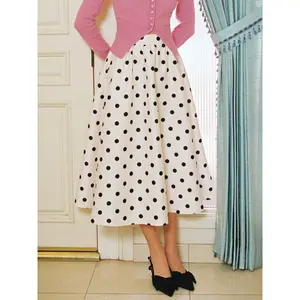 Cider [2 colors, size 2-26] Mid Rise Polka Dot Pocket Ruffle Maxi Skirt