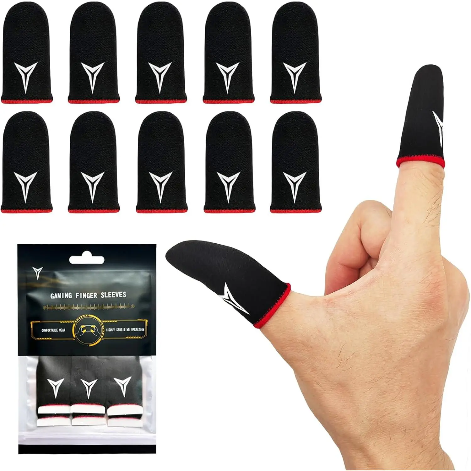 10pcs mobile gaming gloves, compatible with all gaming devices, made from 0.15mm super-conductive nanofibers for a smooth feel and sweat resistance.  for codm , Free Fire, and PUBG Mobile.