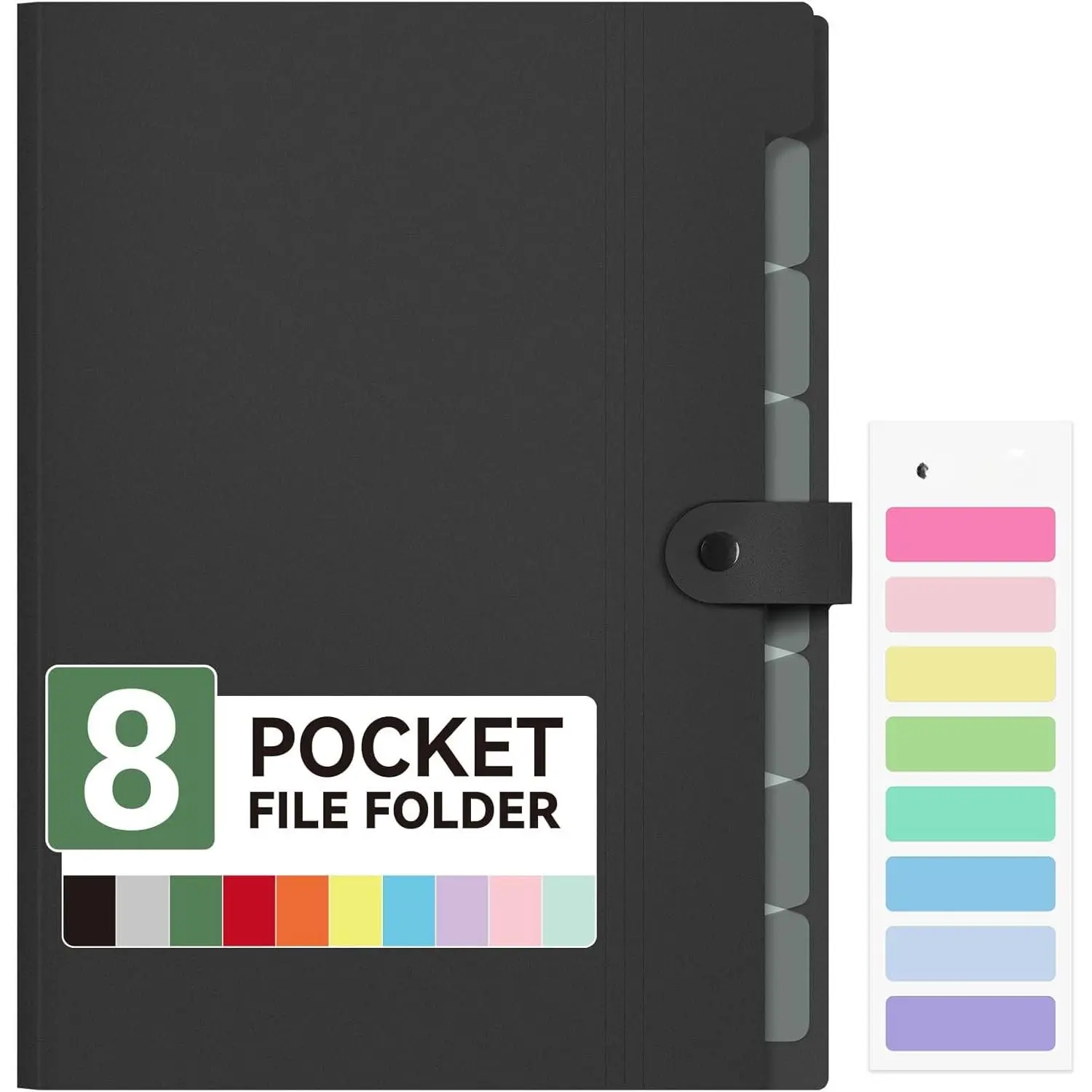 Sturdy Reinforced Plastic 8-Pocket Accordion Folder - Secure Snap Closure, A4/Letter Size, Efficient Color-Coding System, Pastel Tab Labels, Expandable, Easy to File, 12.8x9.6in, Office Stationery for College & Office Use
