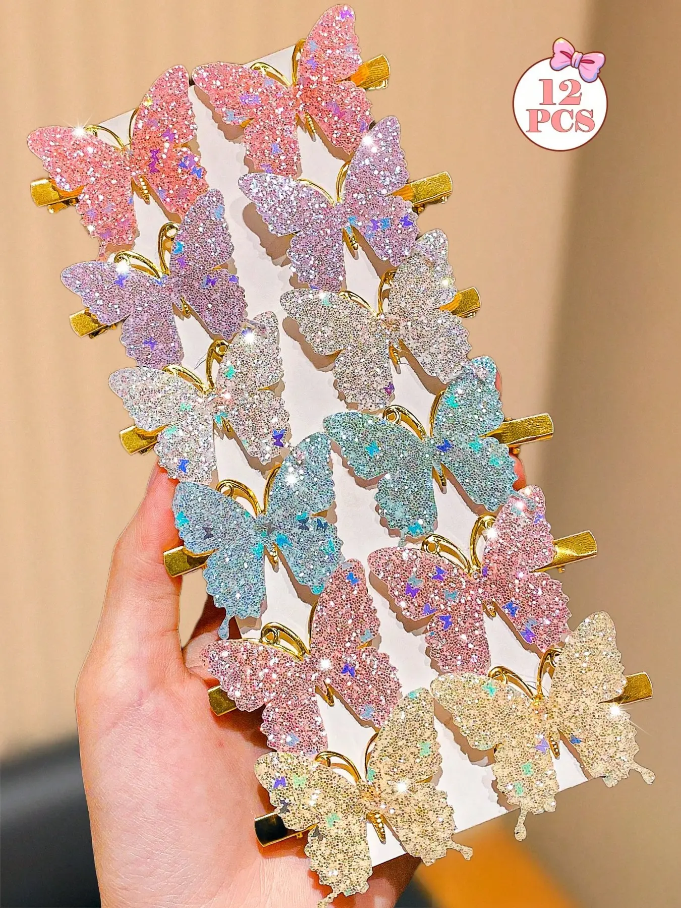 12pcs Colorful Shiny Butterfly Hair Clips, Hair Clip Set, Sweet and Elegant Styling for School & Outdoor Activities, Perfect Gift for Girls, Ideal for Dates, Parties or Outings, Hair Clips Cute, Butterfly Hair Accessories