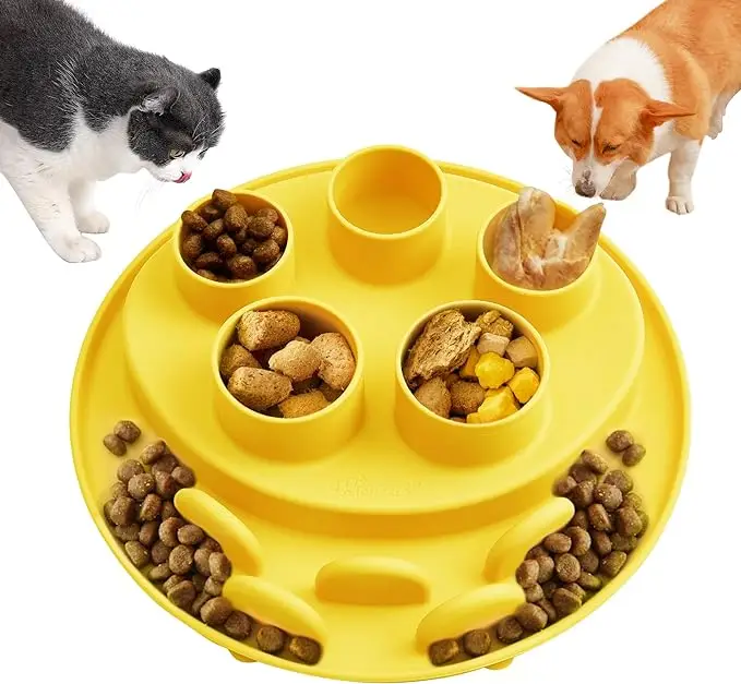 Puzzle Feeder Cat Slow Feeder, IQ Training & Mental Stimulating, Silicone Bowl for Indoor Cats, Multicoloured, Dishwasher Safe