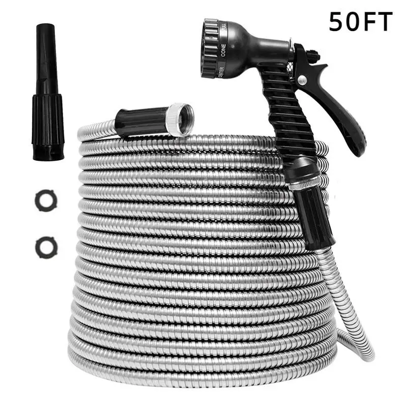 Garden Hose 50ft, New Version Stainless Steel Hose with Upgraded Design,10-Function Nozzle, Durable and Leak Proof Water Hose 50ft, No Kinks Garden Ho
