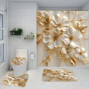 1/4 piece gold-plated time design bathroom set, including soft floor mat, toilet seat cushion, shower curtain, creating elegant decoration, home decoration, floor mat with good rebound, water absorption, anti slip, preferred for gift giving