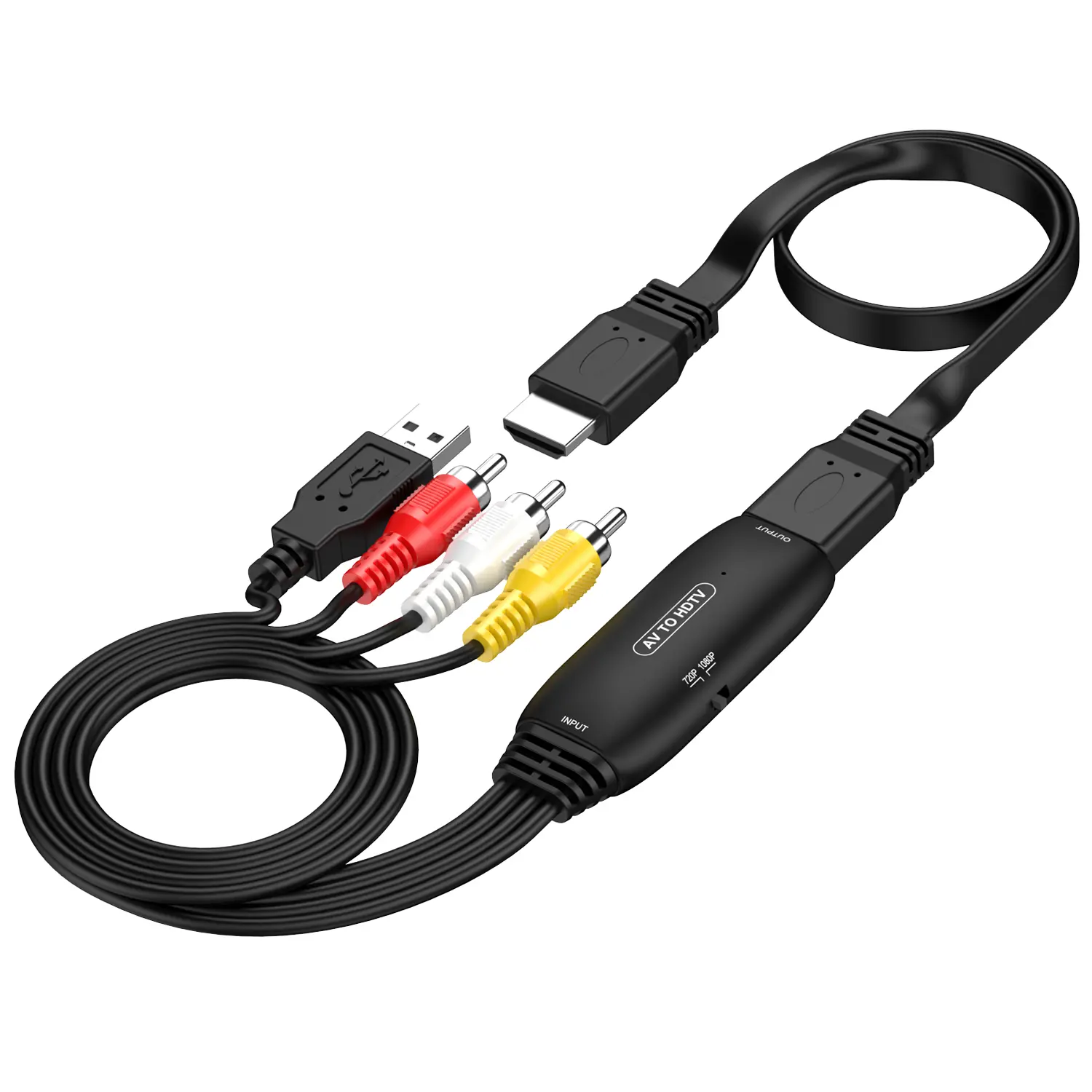 RCA to HDTV Converter, AV to HDTV Adapter, 1080P Mini RCA Composite CVBS Video Audio Converter Adapter, Support PAL/NTSC for TV/PC/ PS3/ STB/Xbox VHS/VCR/Blue-Ray DVD Players (HDTV Cable Included)